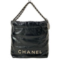 Chanel Handbag 22 Mini Black Chain Handle Vintage Silver Metal