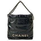 Chanel Handbag 22 Mini Black Chain Handle Vintage Silver Metal