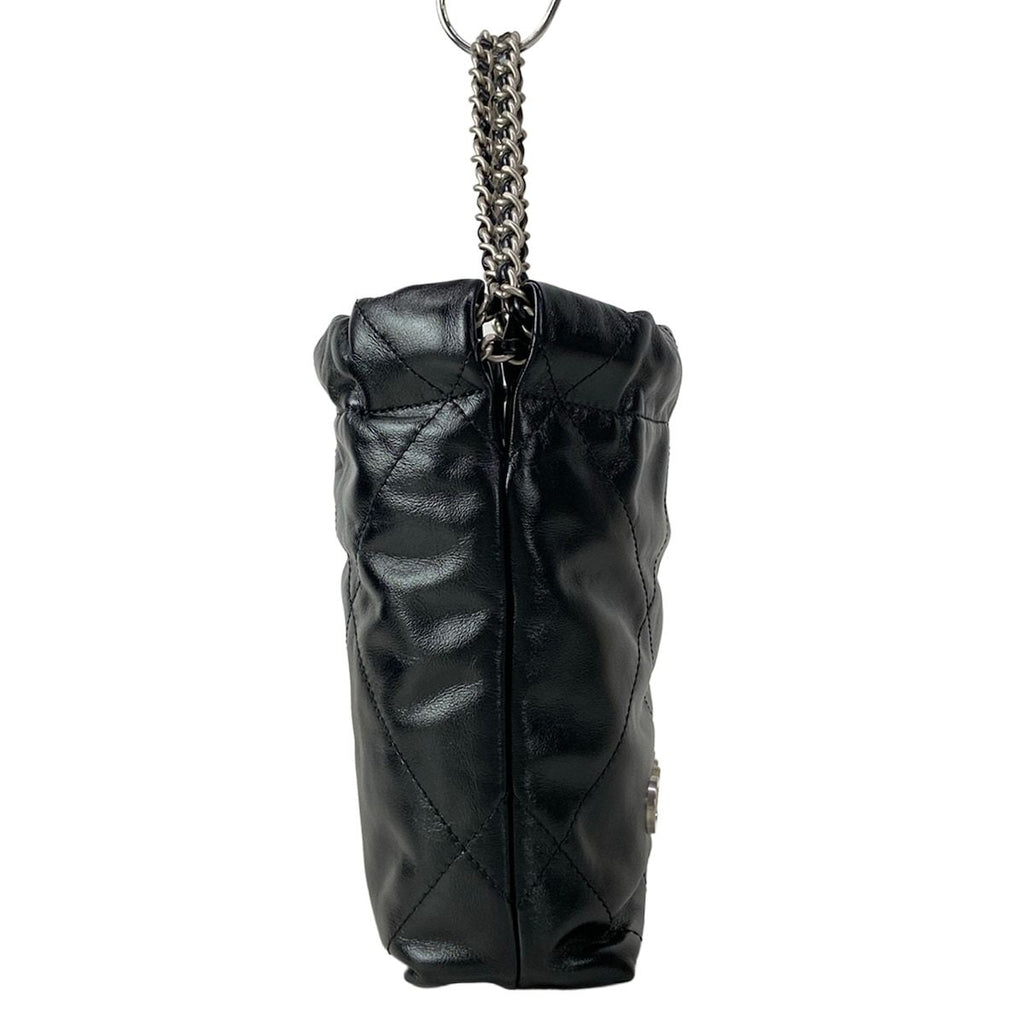 Chanel Handbag 22 Mini Black Chain Handle Vintage Silver Metal