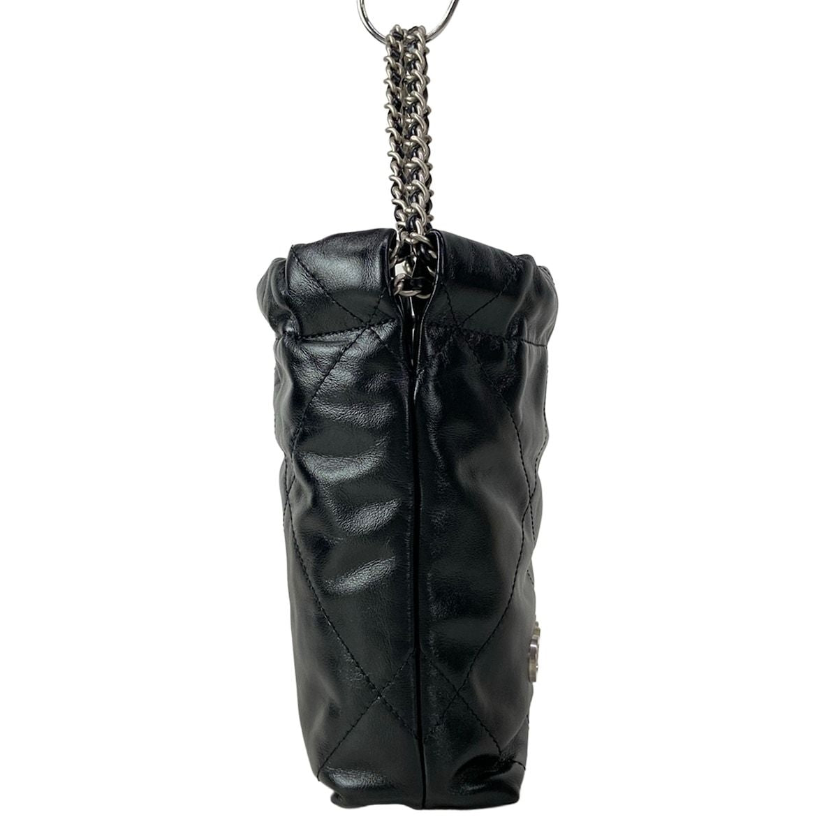 Chanel Handbag 22 Mini Black Chain Handle Vintage Silver Metal