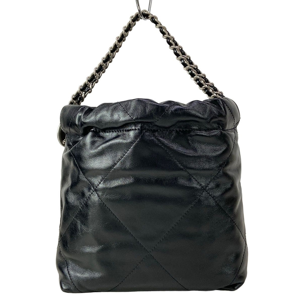 Chanel Handbag 22 Mini Black Chain Handle Vintage Silver Metal