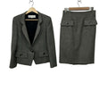 Dior Skirt Suit Black Light Gray Long Sleeve Knee Length Shoulder