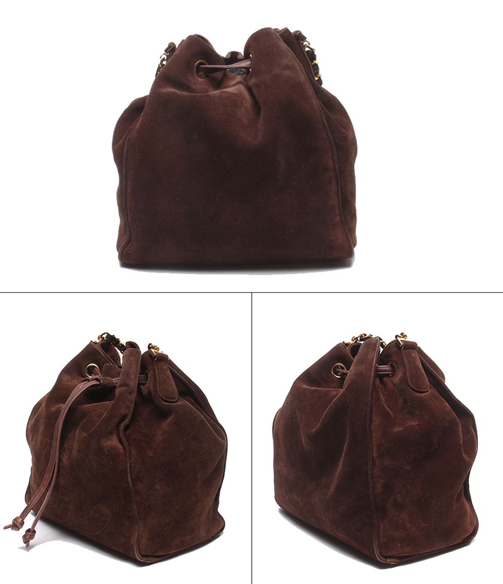 Chanel Shoulder Bag Crossbody Gold Suede