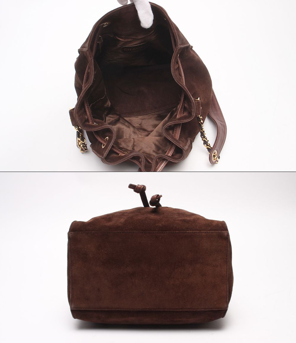 Chanel Shoulder Bag Crossbody Gold Suede