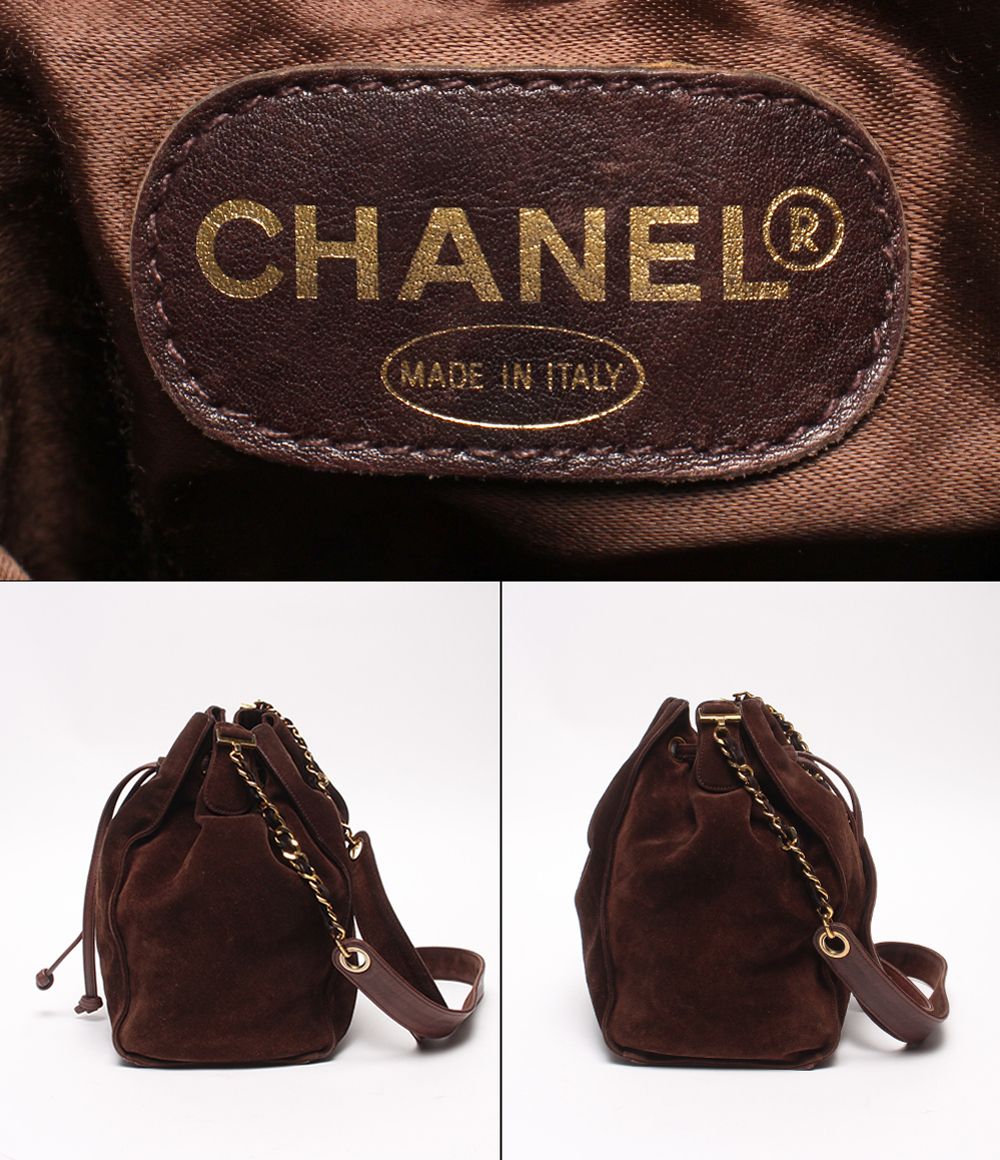 Chanel Shoulder Bag Crossbody Gold Suede