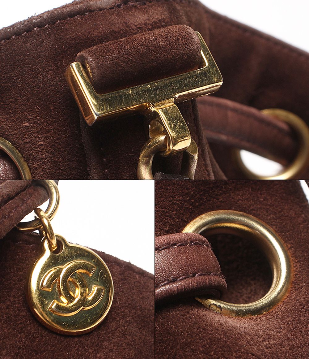 Chanel Shoulder Bag Crossbody Gold Suede