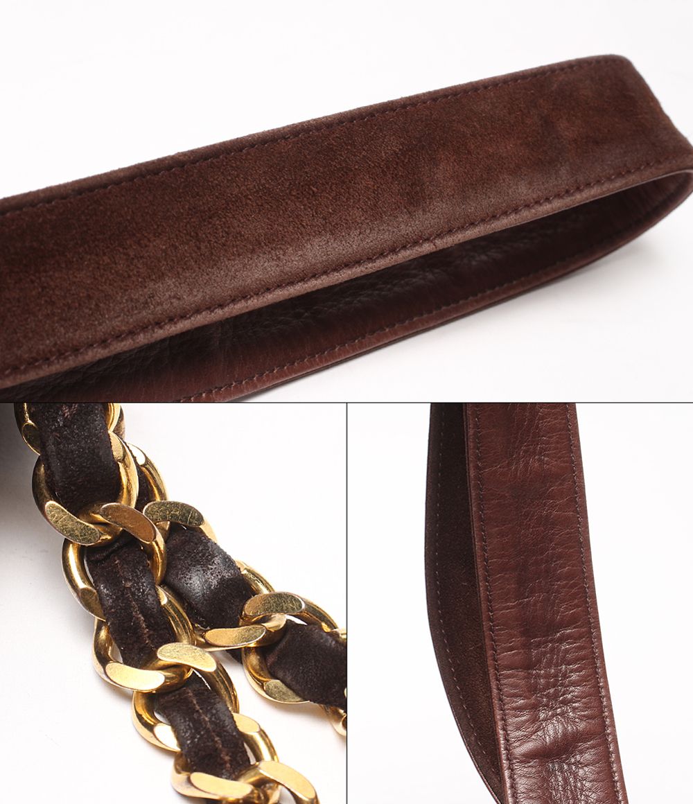 Chanel Shoulder Bag Crossbody Gold Suede