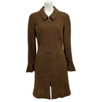 Chanel Dress 40 M Dark Brown Zip Up Plaid Wool