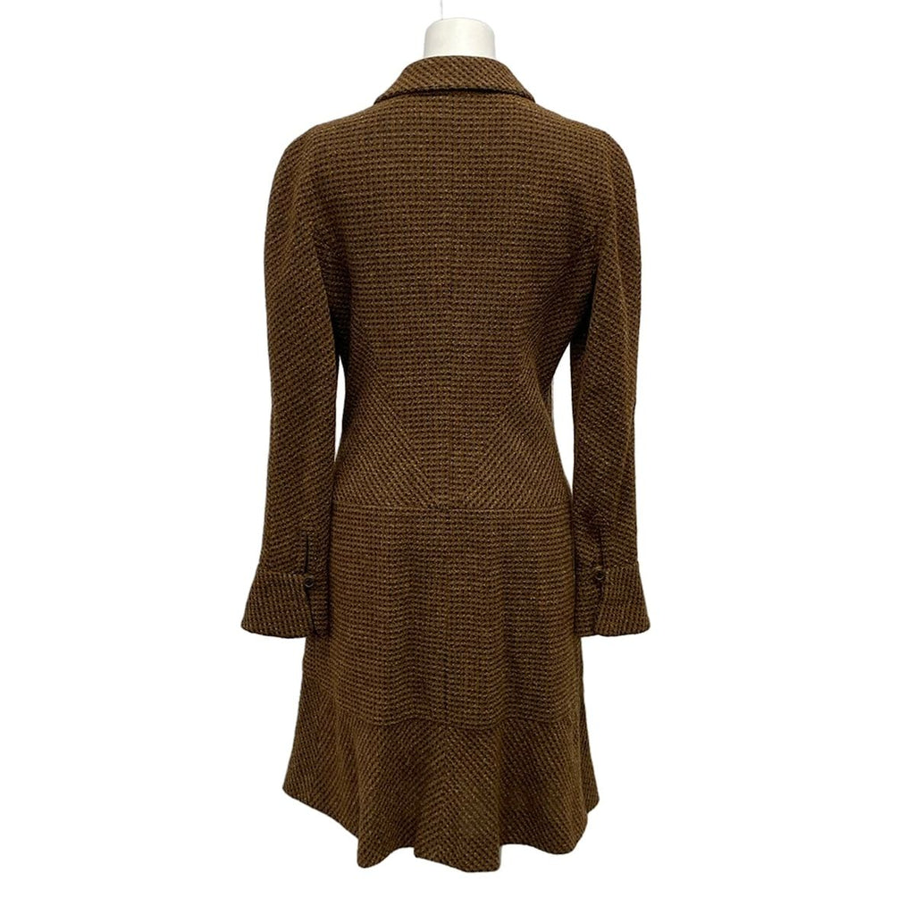 Chanel Dress 40 M Dark Brown Zip Up Plaid Wool — view 2