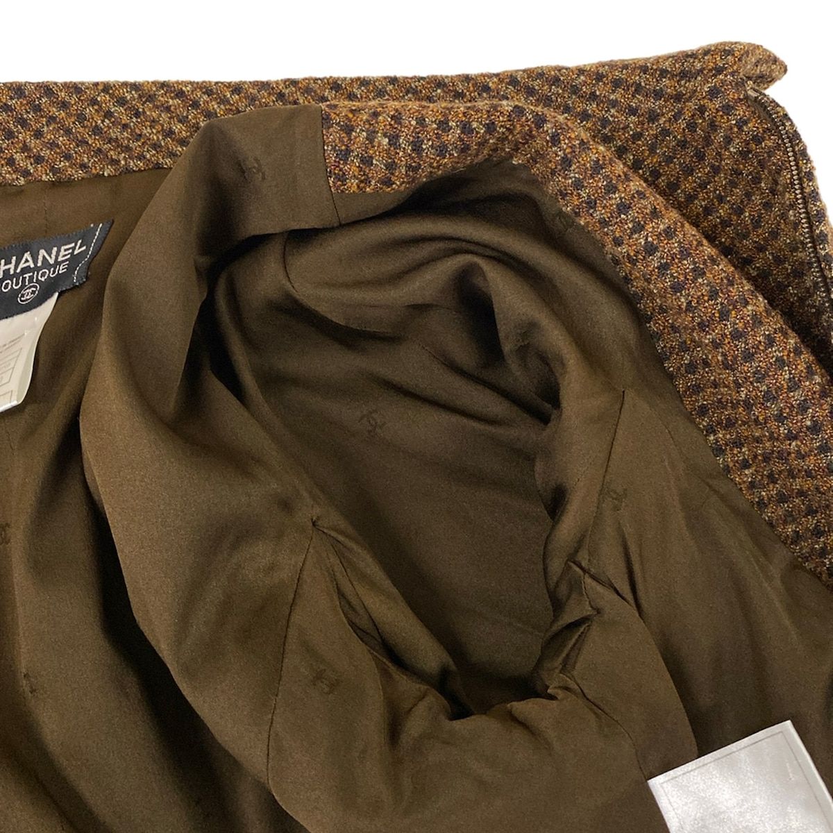 Chanel Dress 40 M Dark Brown Zip Up Plaid Wool — view 8