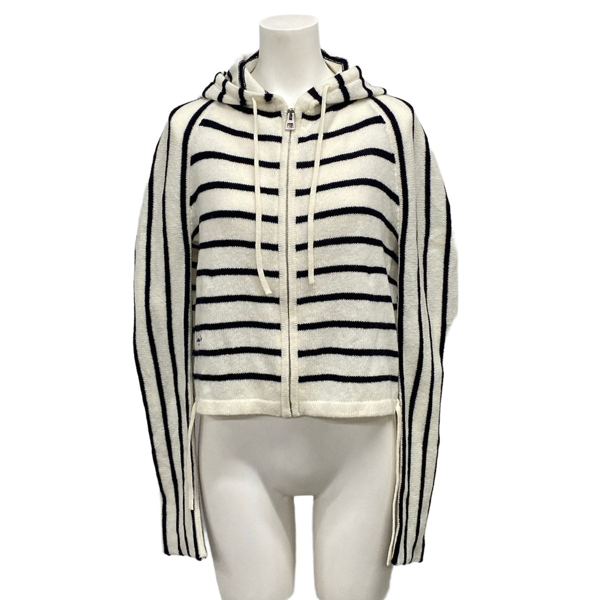 Dior Hoodie I 38 White Black Knit Border Zip