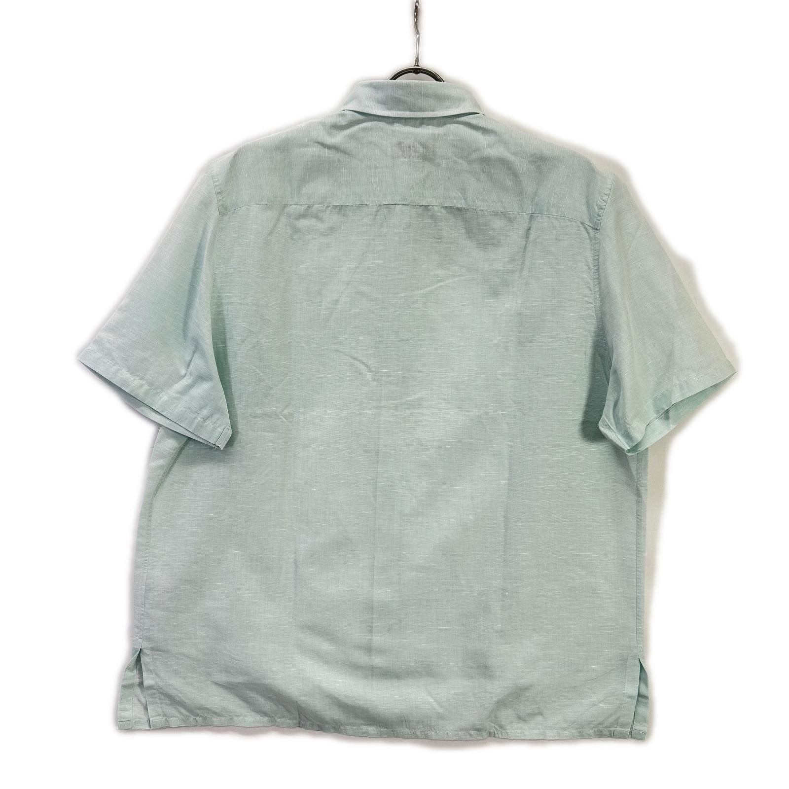 Hermes Button Down Short Sleeve Shirt Linen Blend Sky Blue — view 2