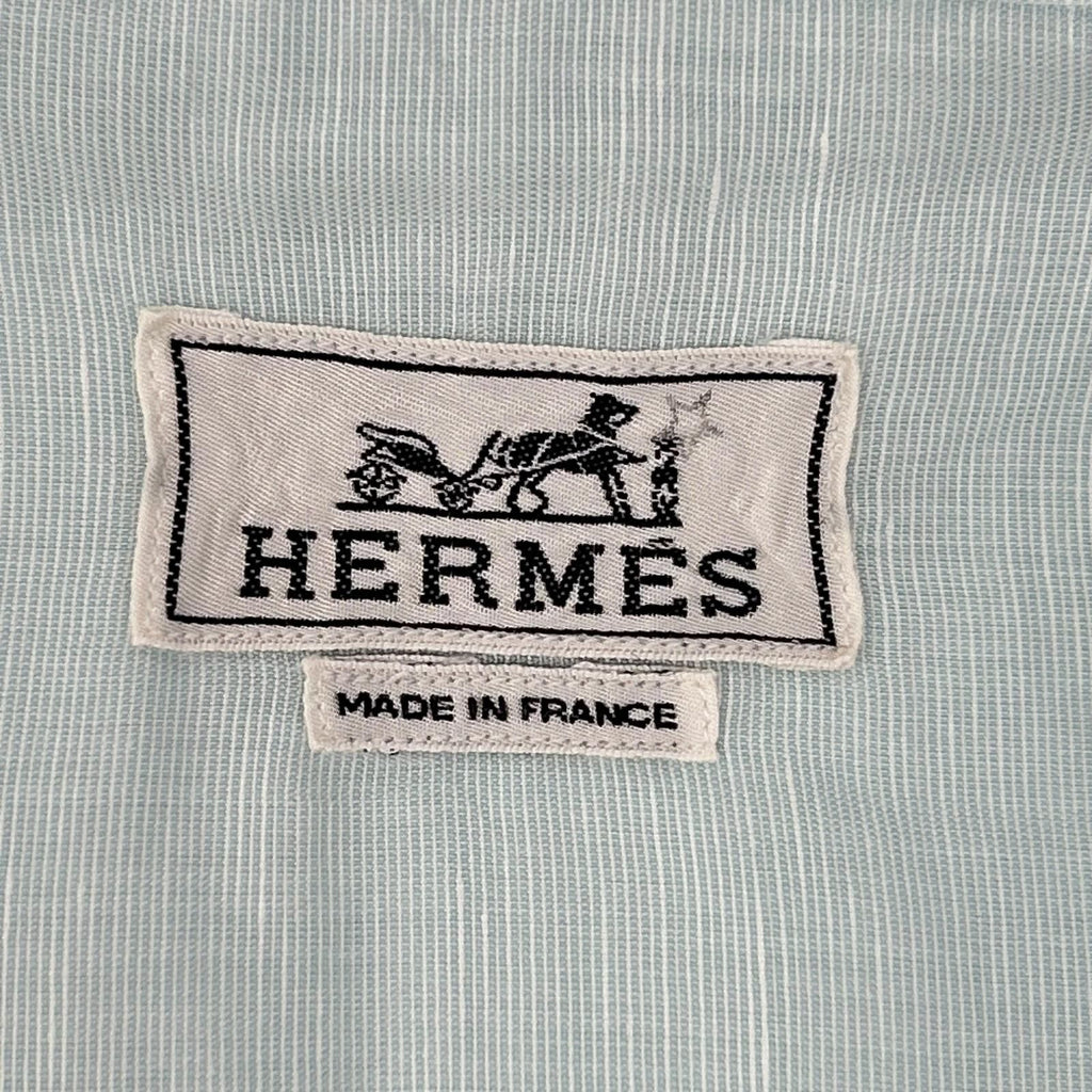 Hermes Button Down Short Sleeve Shirt Linen Blend Sky Blue — view 4