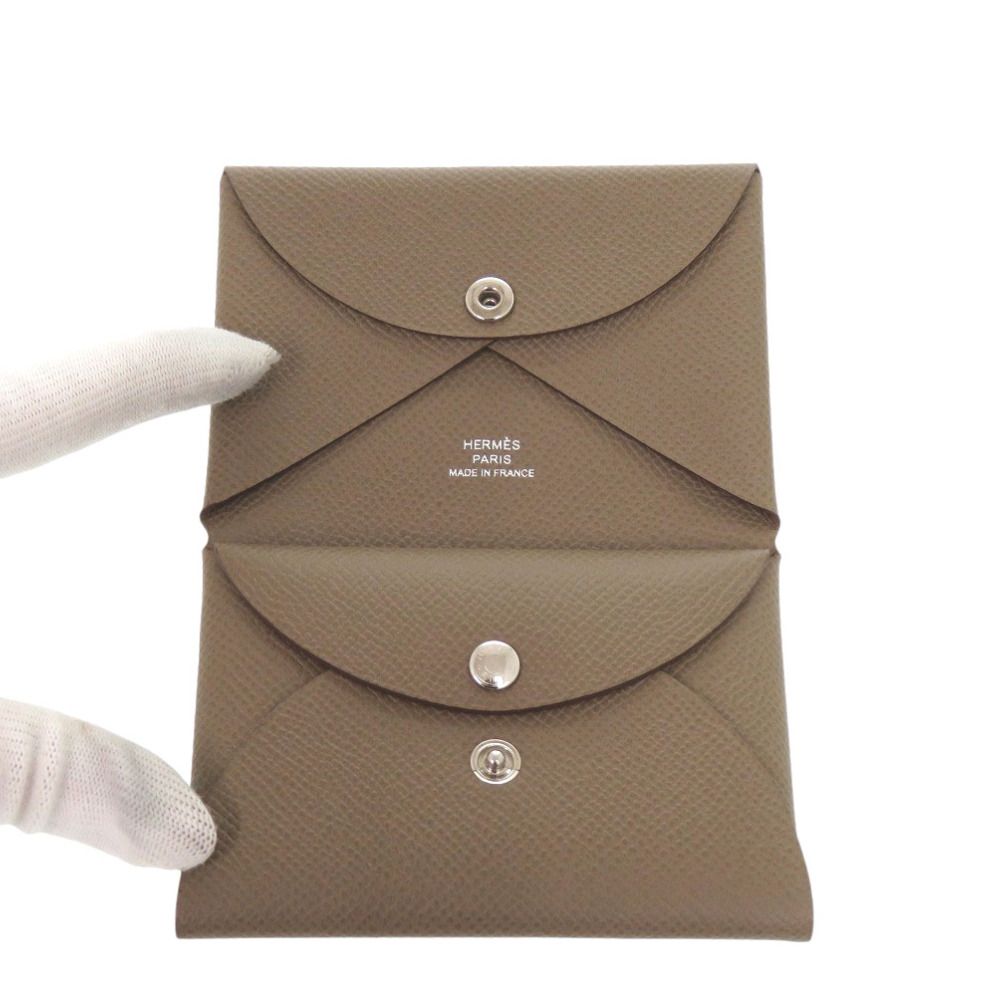 Hermes Calvi Duo Veau Epsom Etoupe Card Case