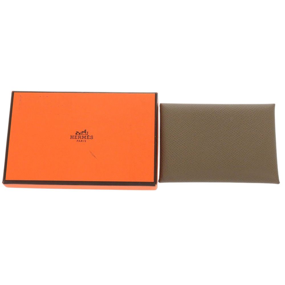 Hermes Calvi Duo Veau Epsom Etoupe Card Case