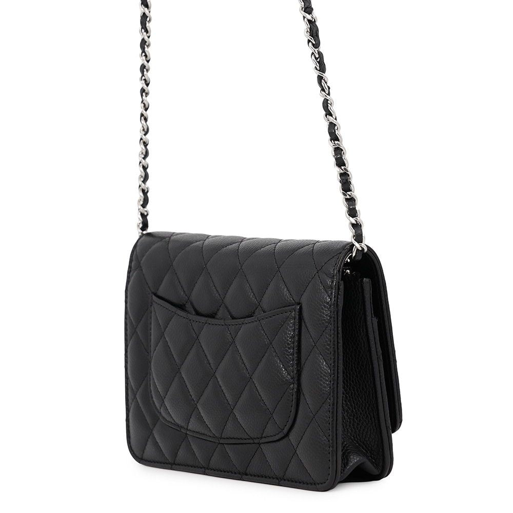 Chanel Chain Wallet Classic Quilted CC Logo Caviar Leather Black Shoulder Bag