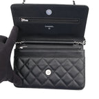 Chanel Chain Wallet Classic Quilted CC Logo Caviar Leather Black Shoulder Bag