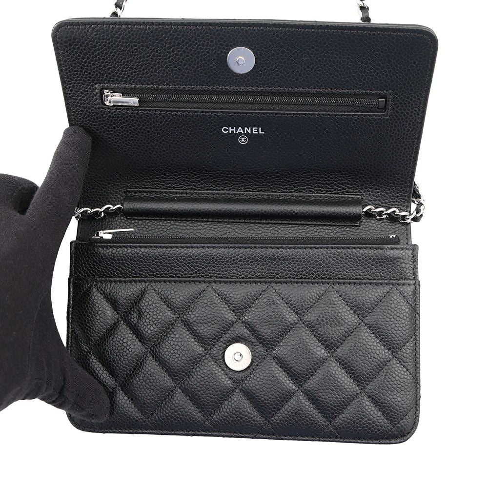 Chanel Chain Wallet Classic Quilted CC Logo Caviar Leather Black Shoulder Bag