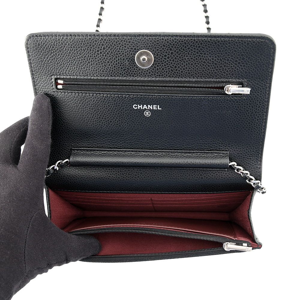 Chanel Chain Wallet Classic Quilted CC Logo Caviar Leather Black Shoulder Bag