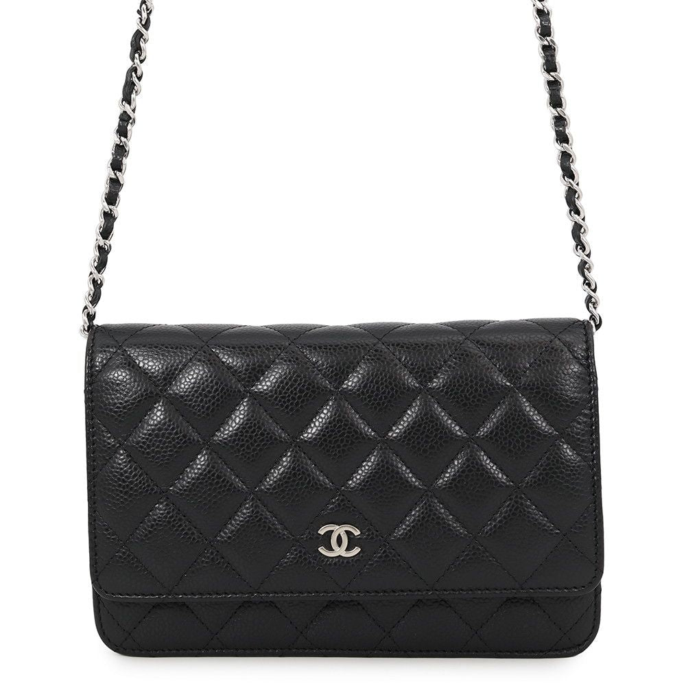 Chanel Chain Wallet Classic Quilted CC Logo Caviar Leather Black Shoulder Bag