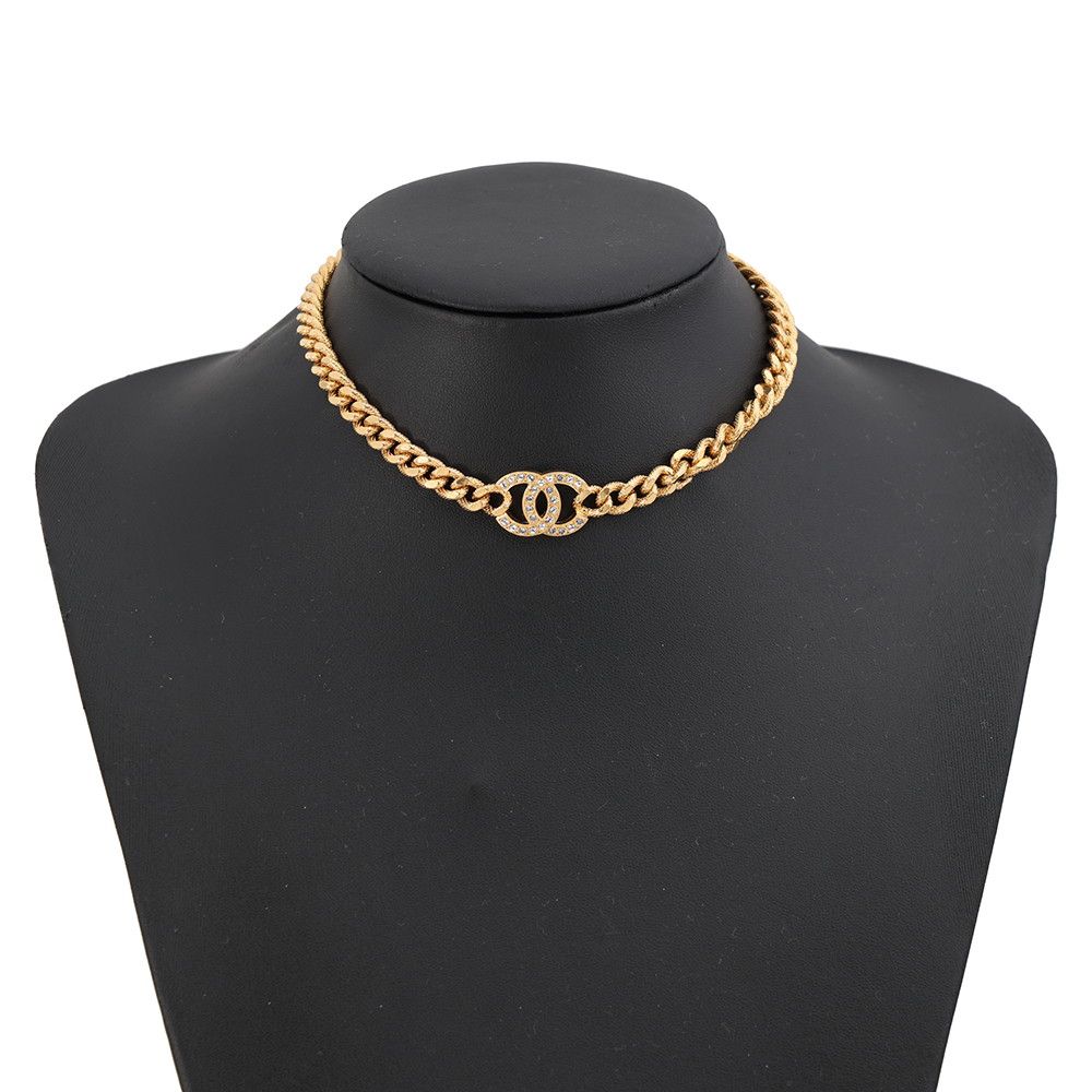 Chanel Necklace CC Logo Rhinestone a Choker