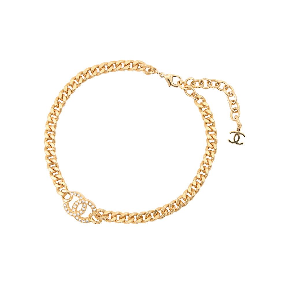 Chanel Necklace CC Logo Rhinestone a Choker
