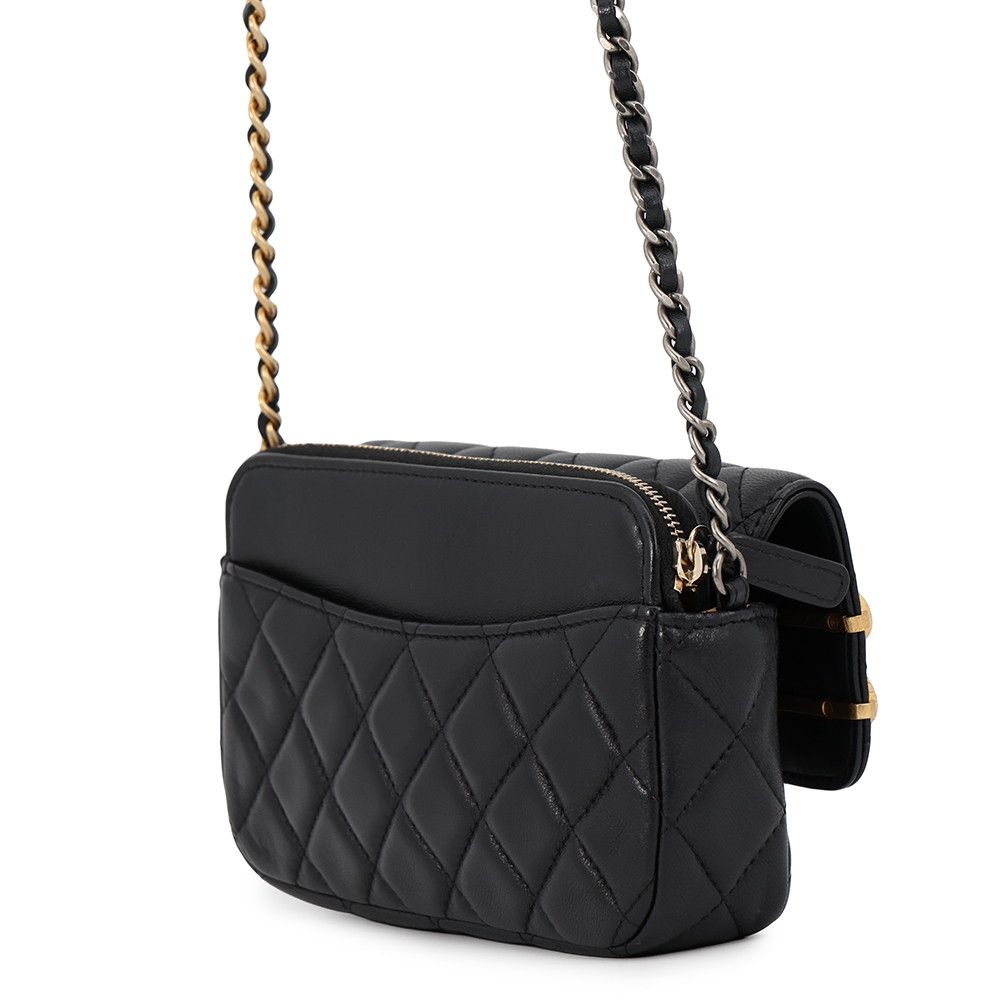 Chanel Chain Wallet Quilted CC Logo Lambskin Pearl Black Shoulder Bag