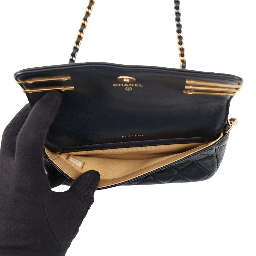 Chanel Chain Wallet Quilted CC Logo Lambskin Pearl Black Shoulder Bag