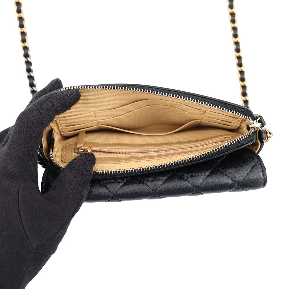 Chanel Chain Wallet Quilted CC Logo Lambskin Pearl Black Shoulder Bag
