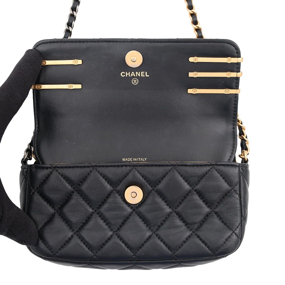 Chanel Chain Wallet Quilted CC Logo Lambskin Pearl Black Shoulder Bag
