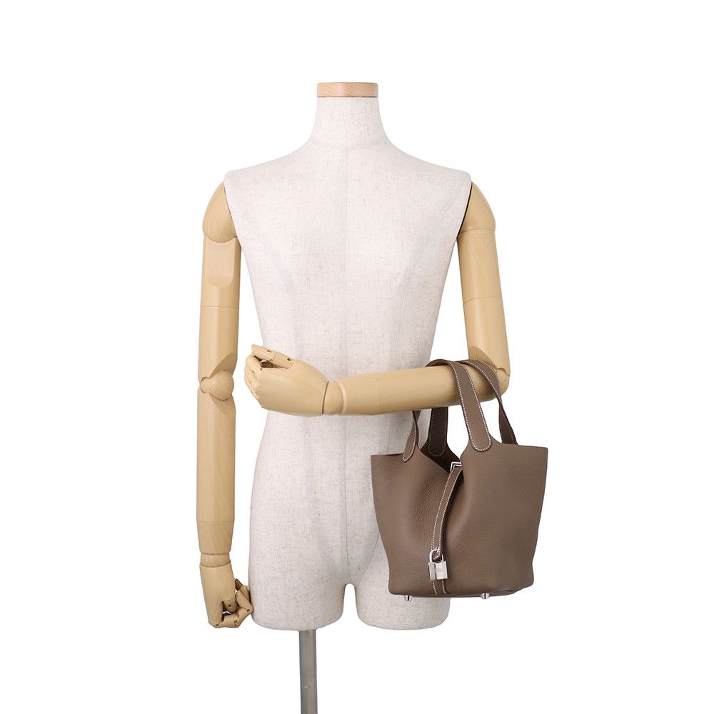 Hermes Handbag Picotin Lock PM Etoupe Silver Taurillon Clemence Tote Bag
