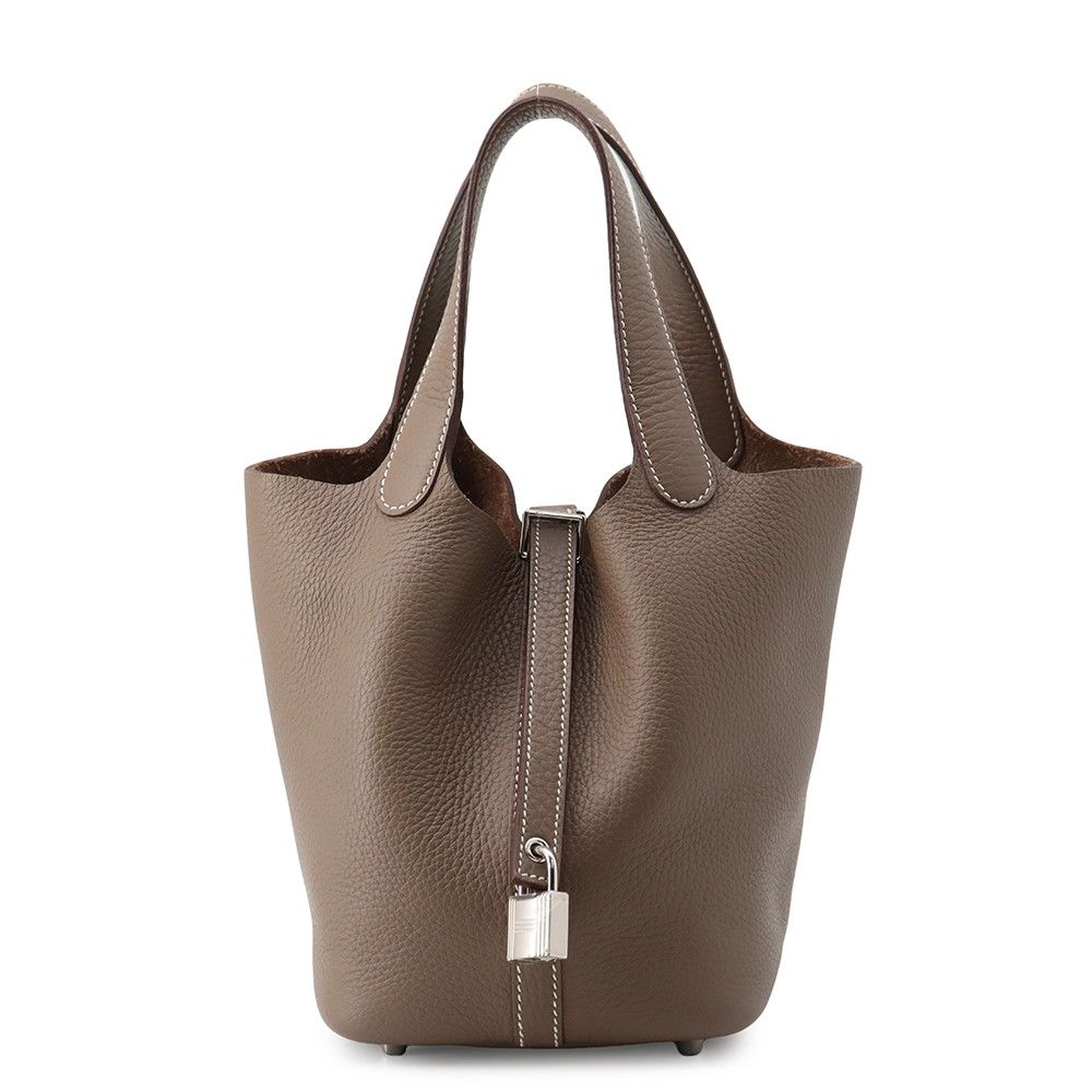 Hermes Handbag Picotin Lock PM Etoupe Silver Taurillon Clemence Tote Bag