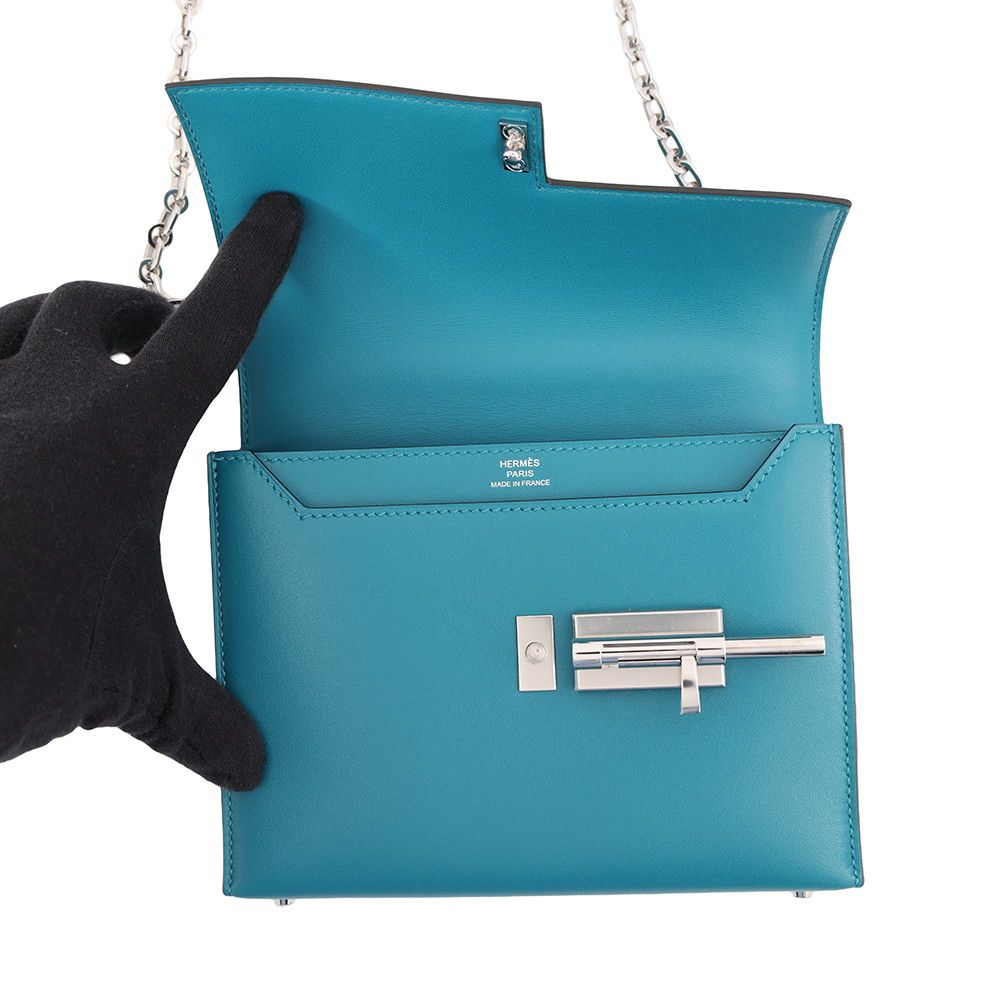 Hermes Chain Shoulder Bag Vel Mini Blue Izmir Silver Tadelakt