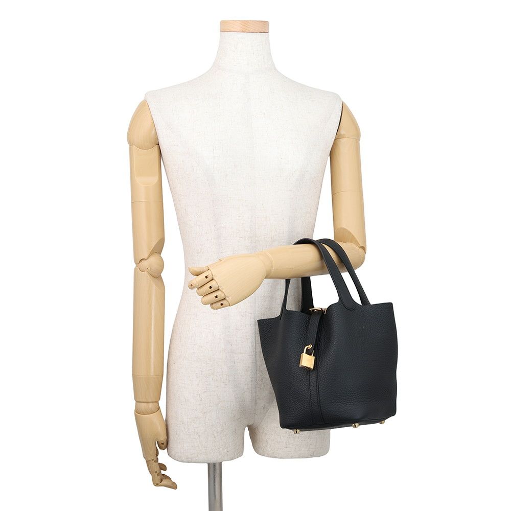 Hermes Handbag Picotin Lock PM Black Gold Taurillon Clemence