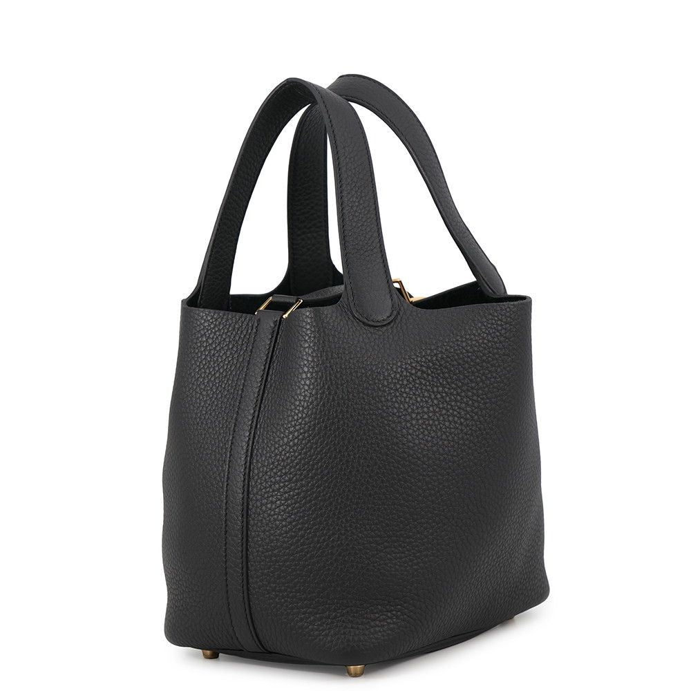 Hermes Handbag Picotin Lock PM Black Gold Taurillon Clemence