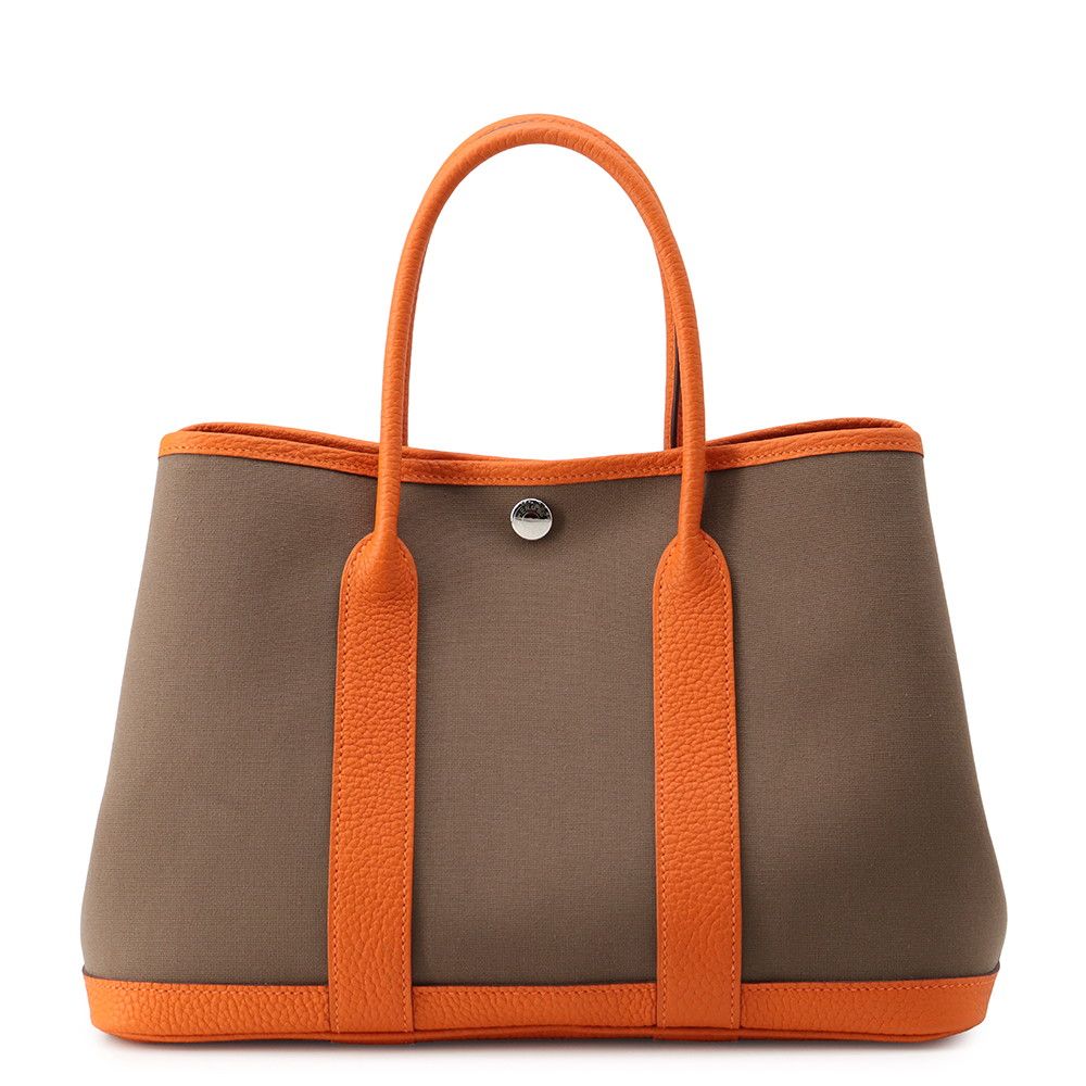Hermes Tote Bag Garden Party TPM Etoupe Orange Silver Toile Officier Negonda