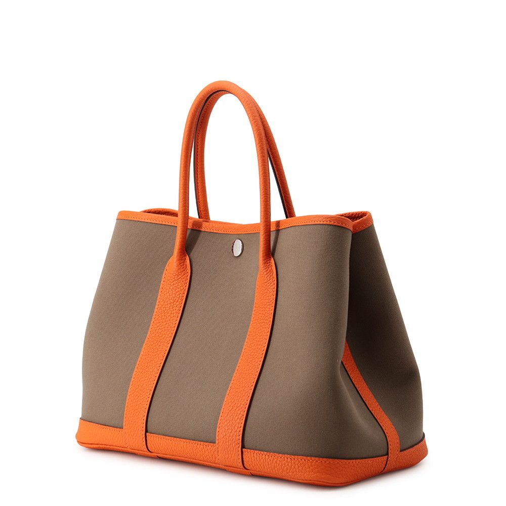 Hermes Tote Bag Garden Party TPM Etoupe Orange Silver Toile Officier Negonda