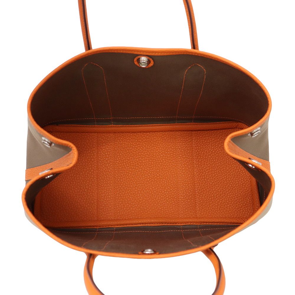 Hermes Tote Bag Garden Party TPM Etoupe Orange Silver Toile Officier Negonda
