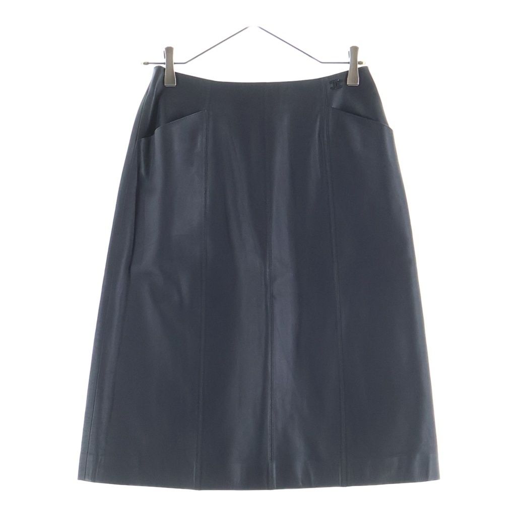 Chanel Vintage Leather Long Skirt Black 36