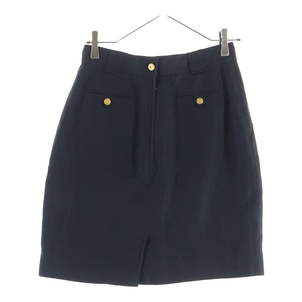 Chanel Vintage Coco Button Knee Length Skirt Black 40 — view 2
