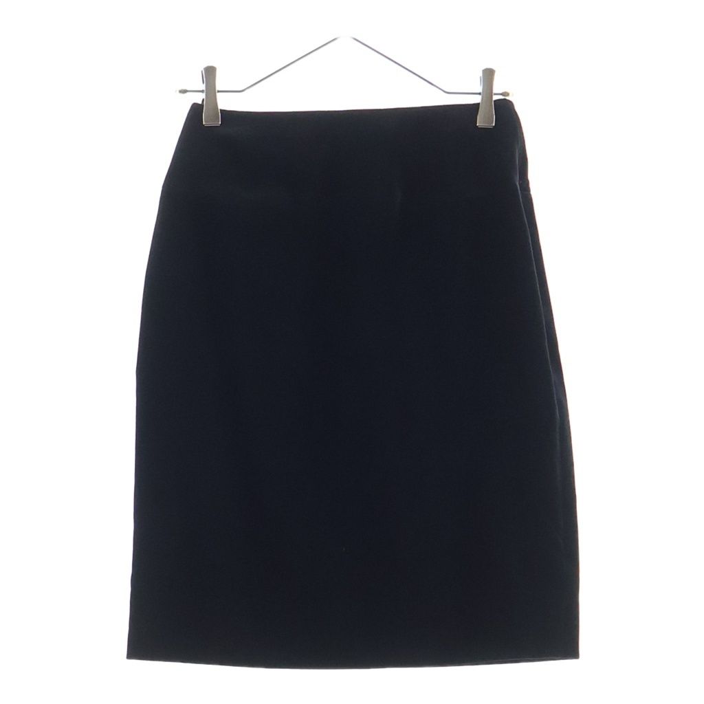 Chanel Vintage Coco Button Knee Length Velour Tight Skirt Black 40