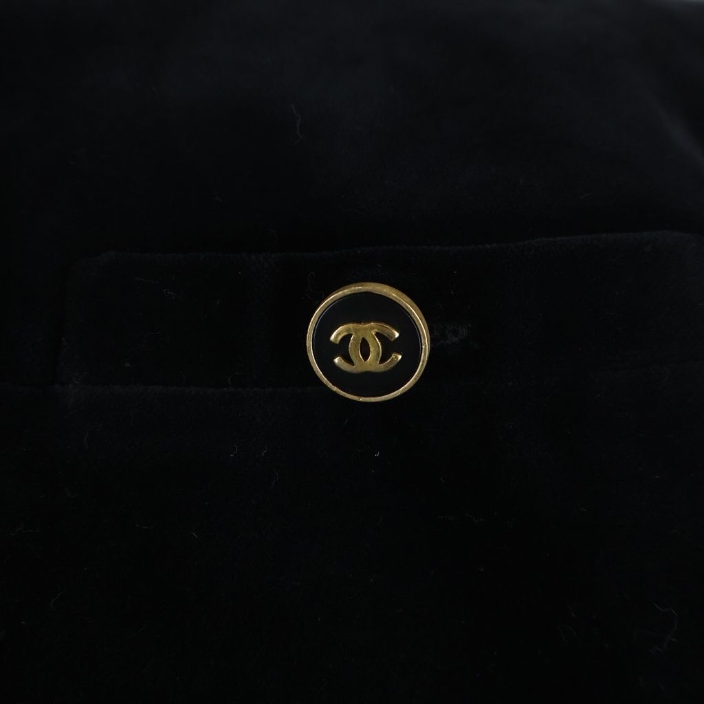 Chanel Vintage Coco Button Knee Length Velour Tight Skirt Black 40 — view 5