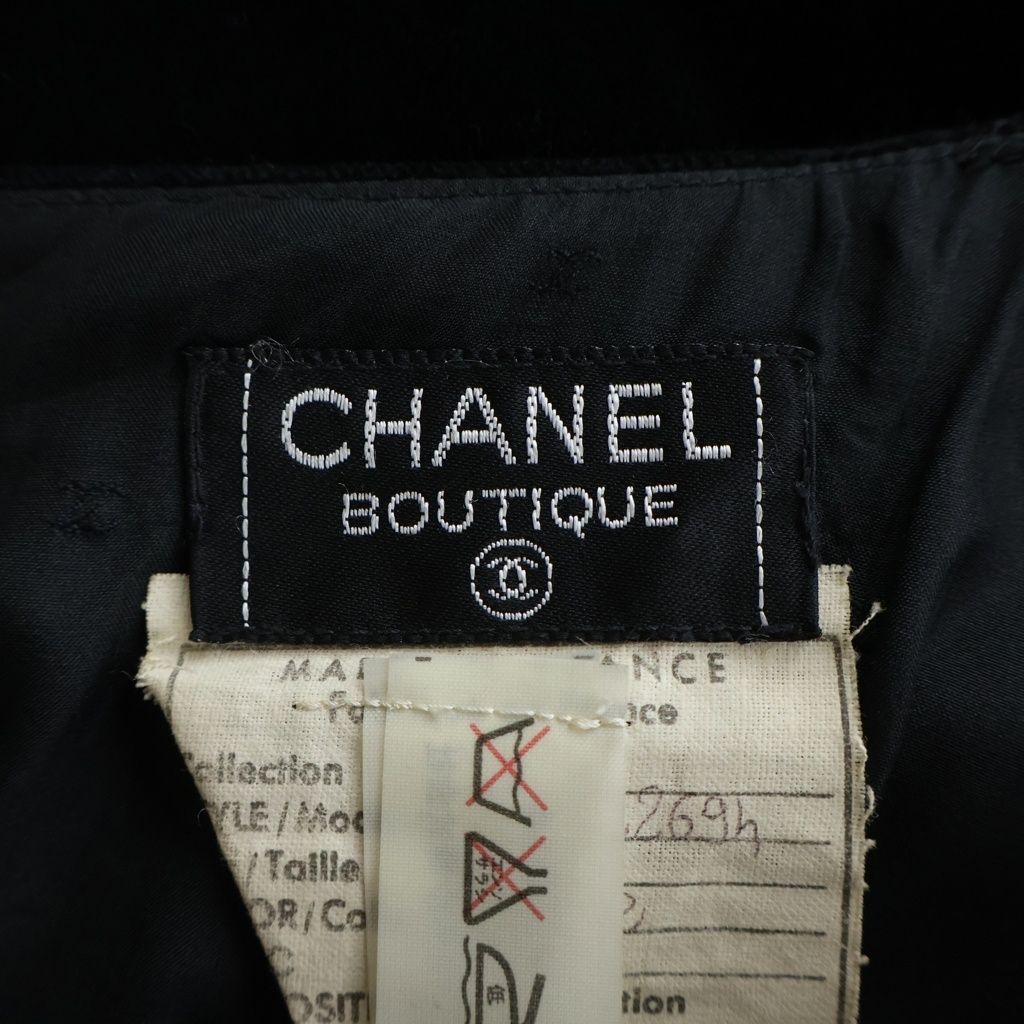 Chanel Vintage Coco Button Knee Length Velour Tight Skirt Black 40 — view 6