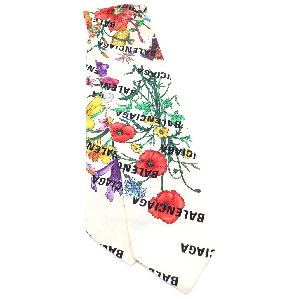 Gucci the Hacker Flora Print Silk Neck Bow the Project Floral Scarf White