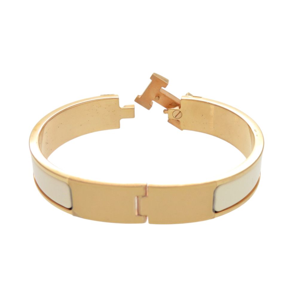 Hermes Clic PM F1 02 74 Metal Enamel White Bangle Bracelet