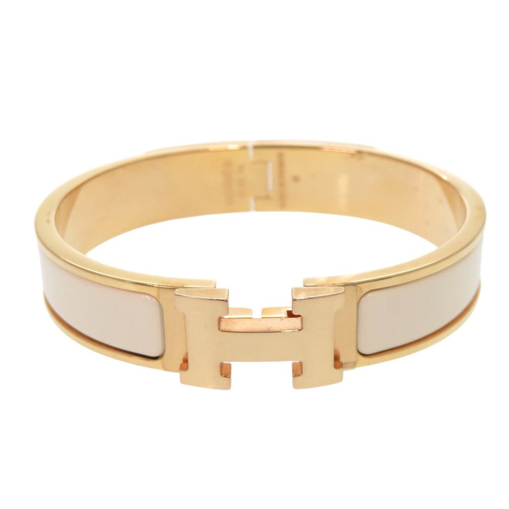 Hermes Clic PM F1 02 74 Metal Enamel White Bangle Bracelet