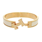 Hermes Clic PM F1 02 74 Metal Enamel White Bangle Bracelet