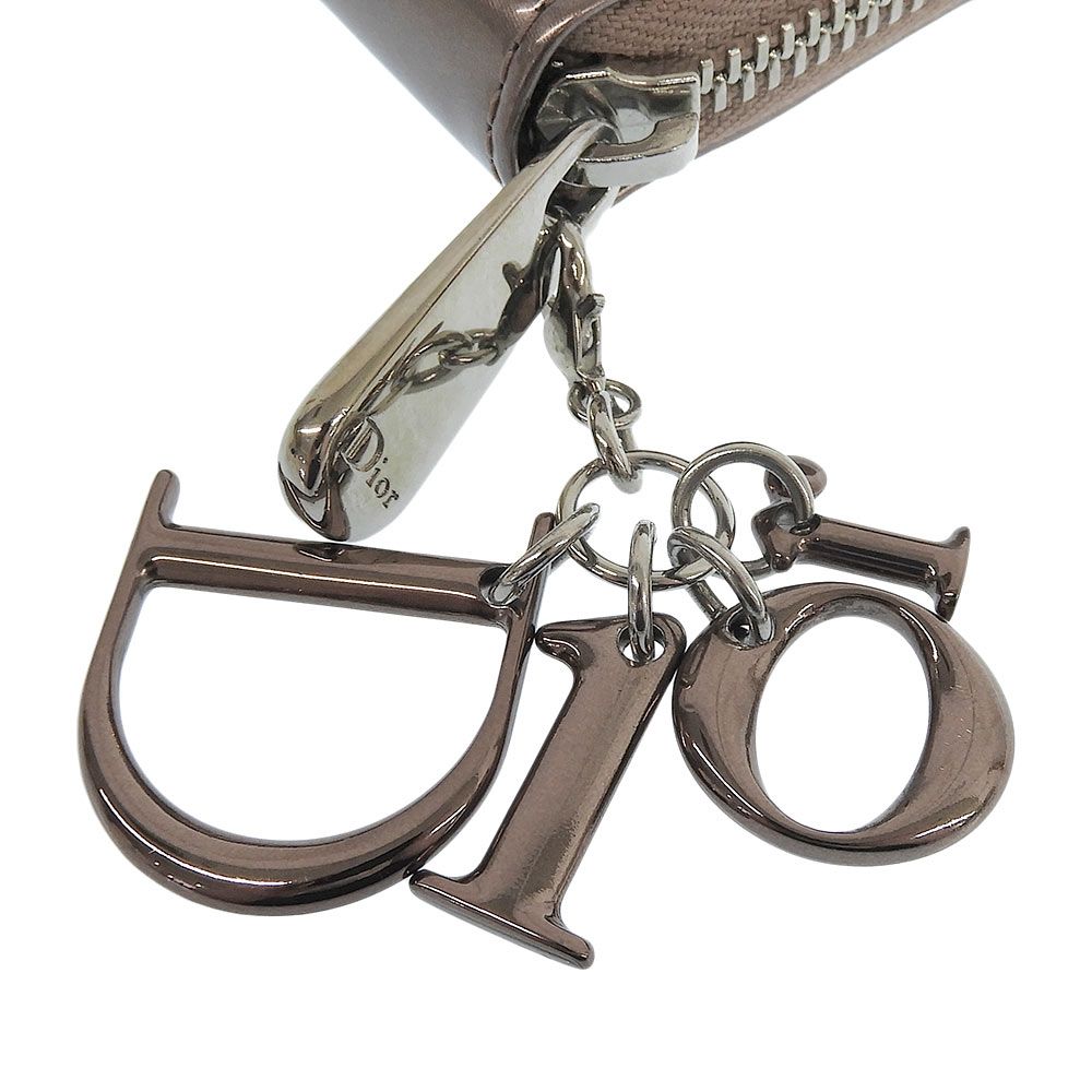 Dior Cannage Zip Around Wallet Patent Leather Logo Charm Metallic