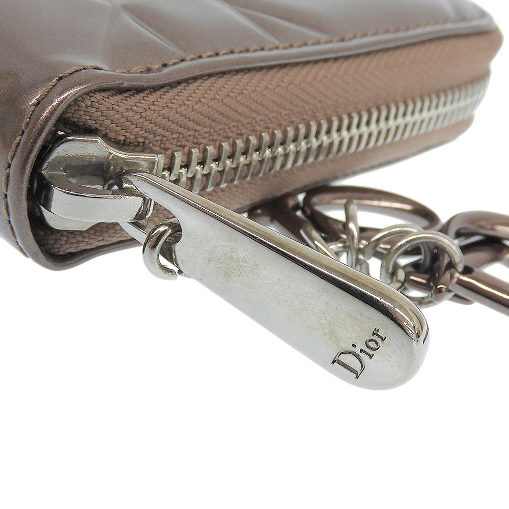 Dior Cannage Zip Around Wallet Patent Leather Logo Charm Metallic