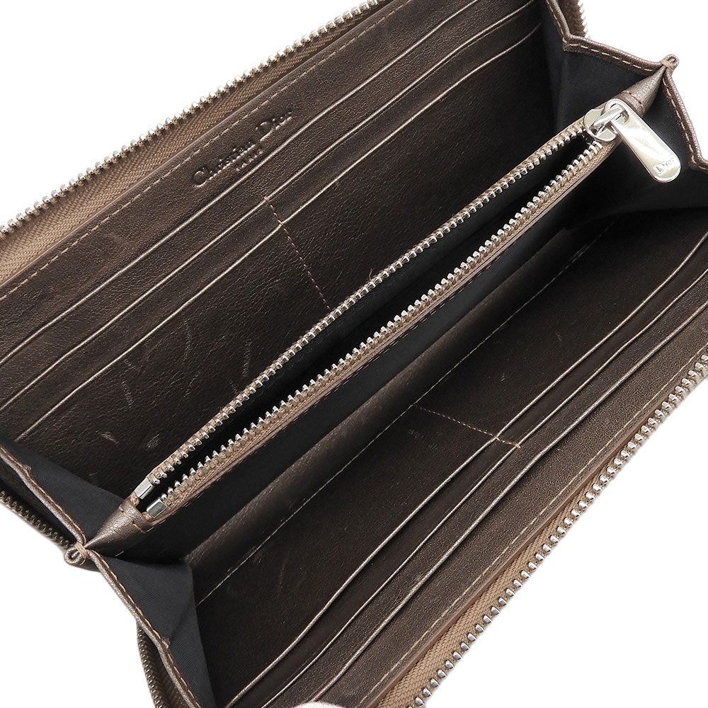Dior Cannage Zip Around Wallet Patent Leather Logo Charm Metallic